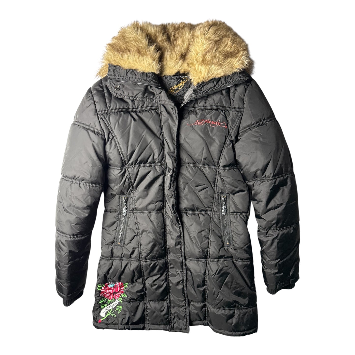 Don Ed Hardy Embellished Long Puffer Coat