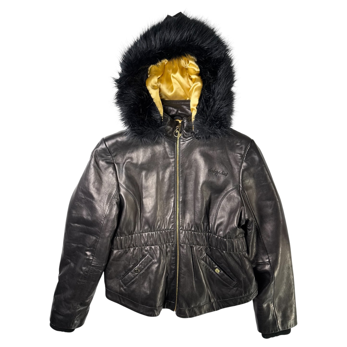 Baby Phat Black Faux Fur Trimmed Leather Jacket