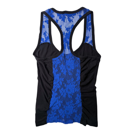 Splendid Black Tank Top with Blue Lace Detail
