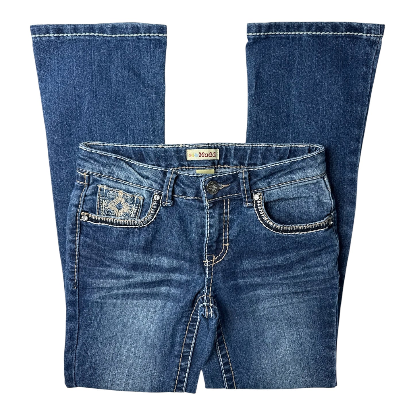 Mudd Rhinestone Embroidered Pocket Bootcut Jeans