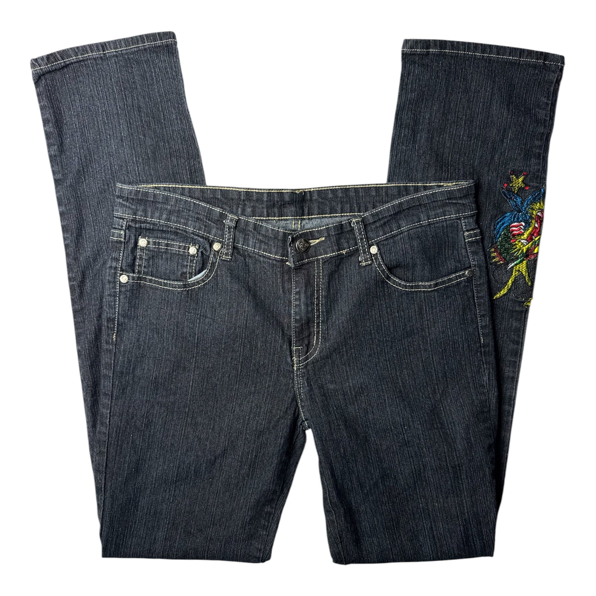 Ed Hardy Denim Jeans with Dragon Embroidery