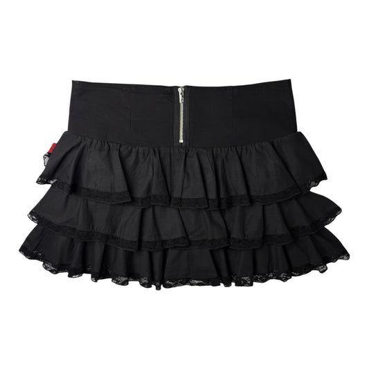 Tripp NYC Black Ruffle Mini Skirt w/ Lace Trim