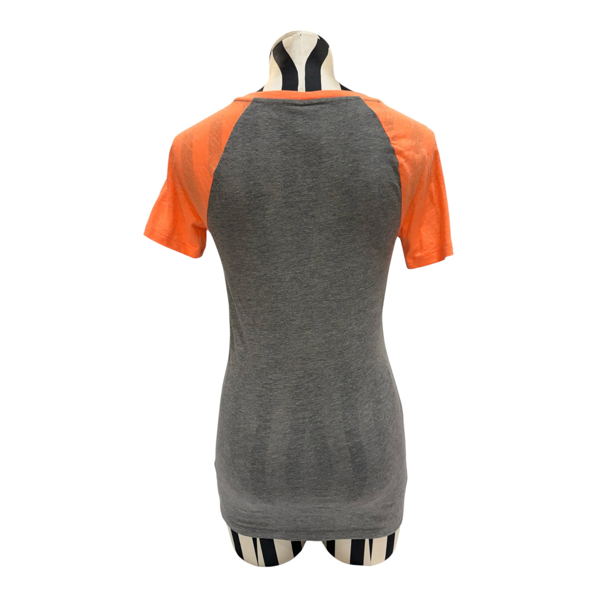 Victoria's Secret PINK Gray & Orange V-Neck Top w/ Black 'PINK' Text.