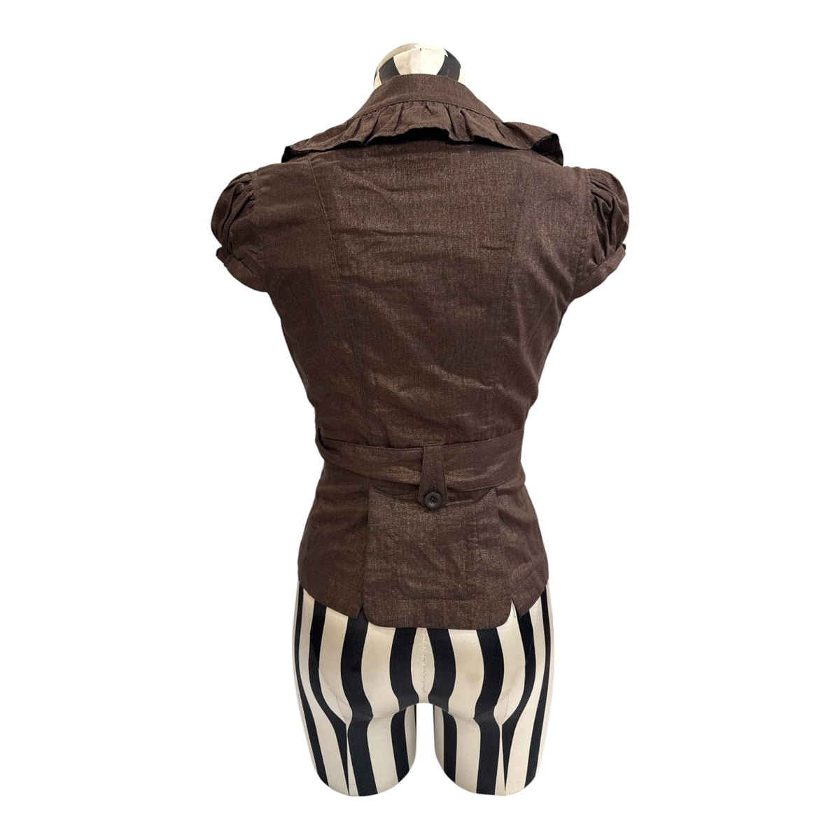 Joit Brown Ruffle Blouse w/ Tie Waist & Button Detail