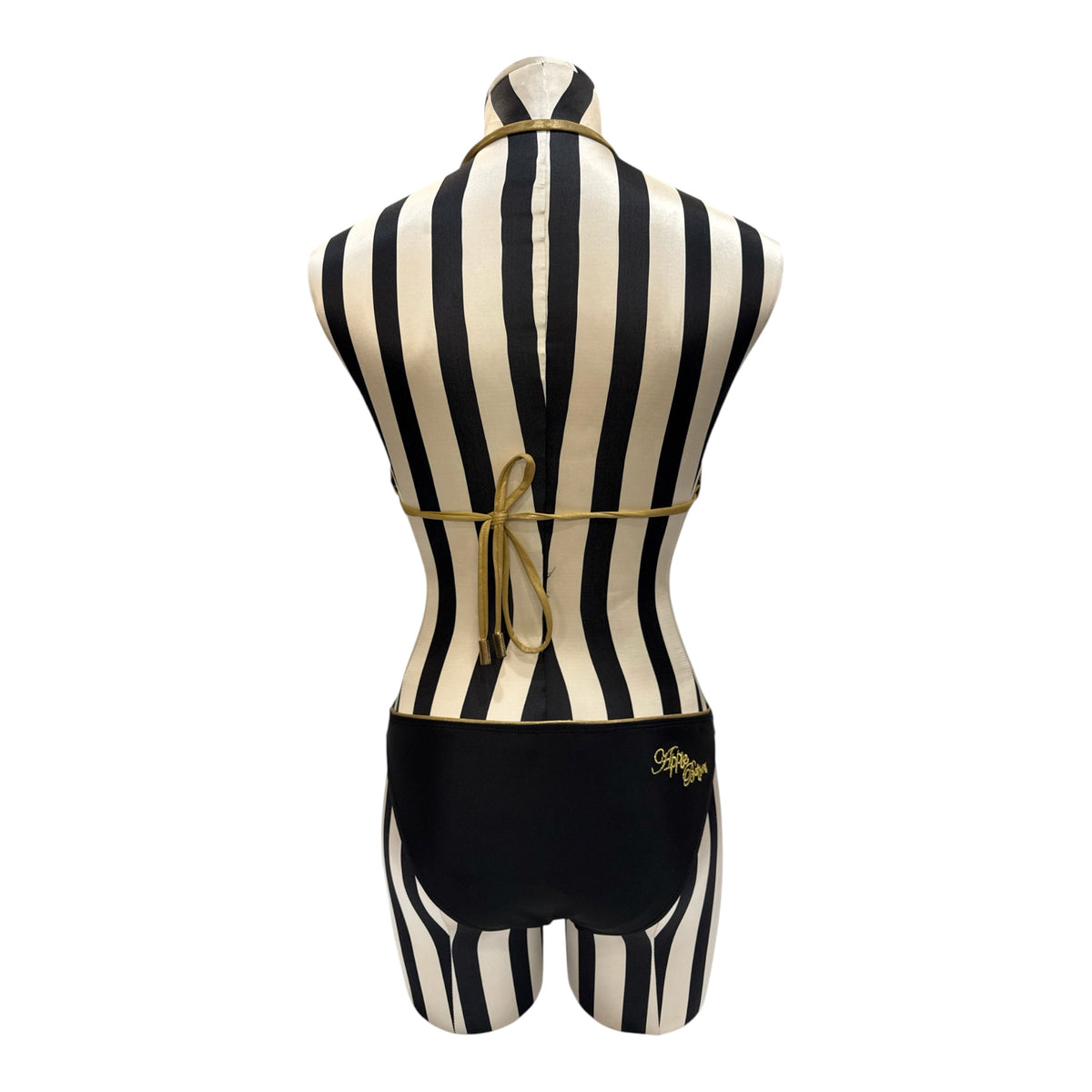 Apple Bottoms Black/Metallic Gold Accent Monokini Swimsuit