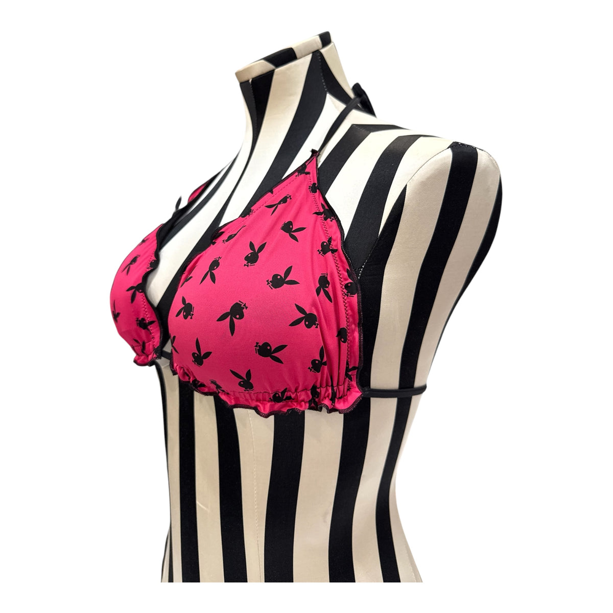 Playboy Pink & Black Bunny Logo Bikini Top