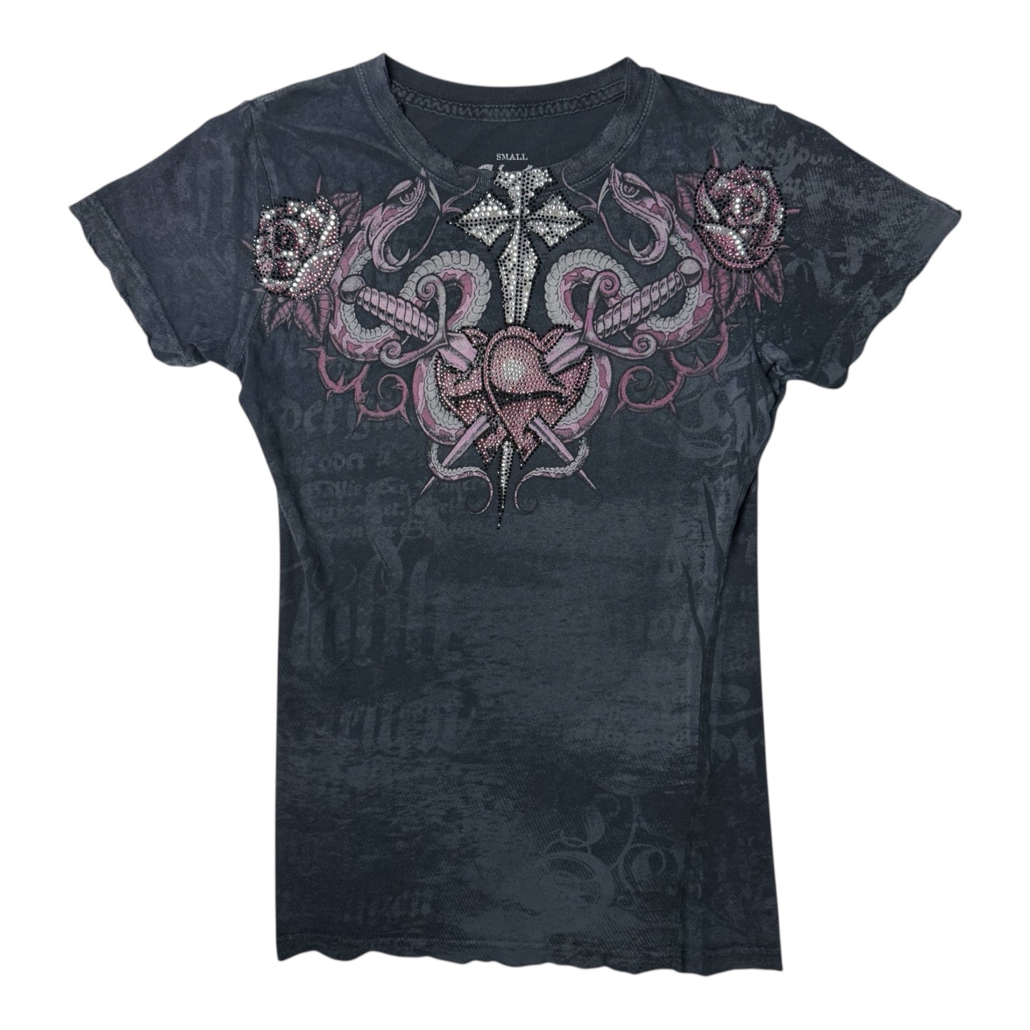 Sinful By Affliction Embellished Roses Tee