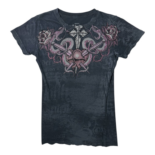 Sinful By Affliction Embellished Roses Tee