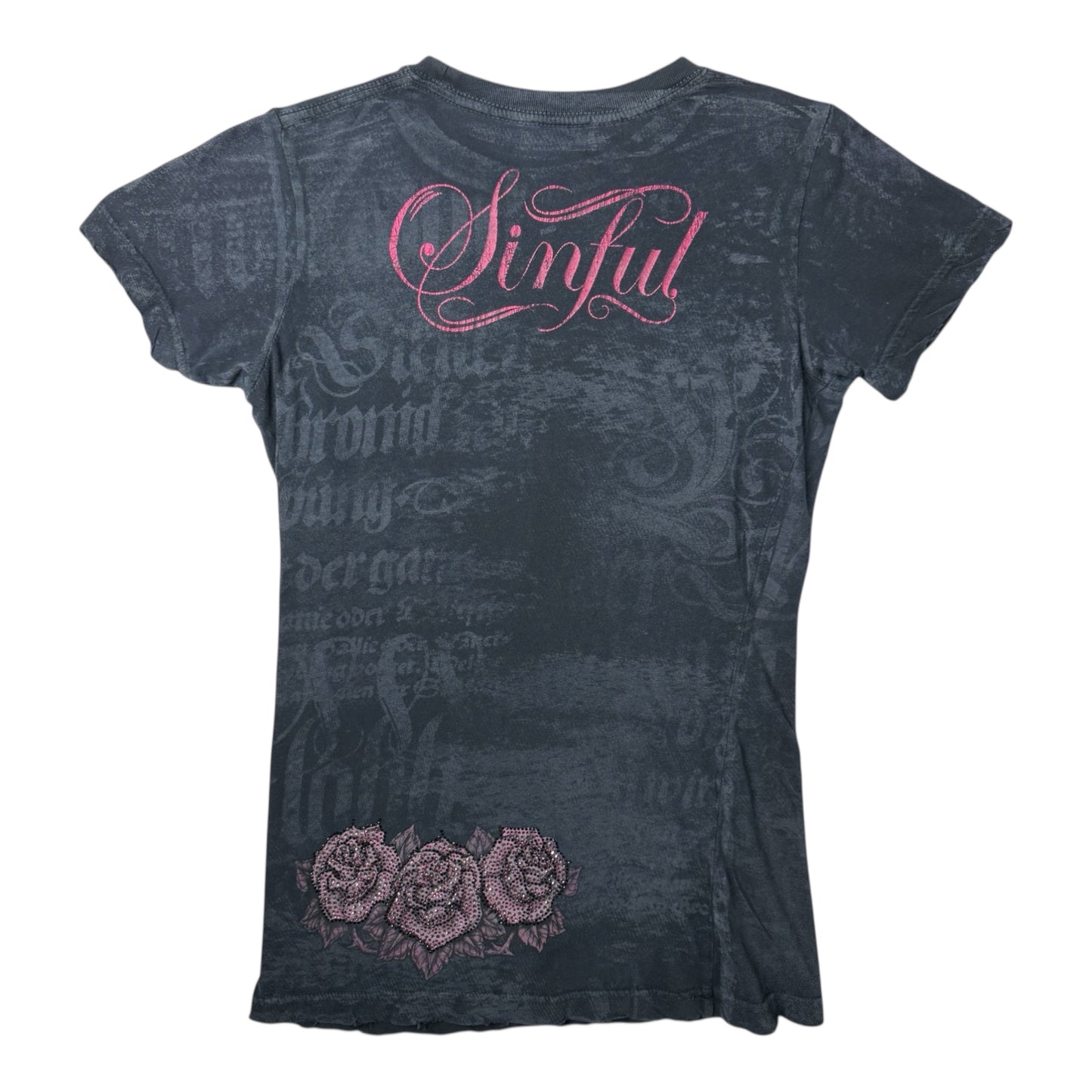 Sinful By Affliction Embellished Roses Tee
