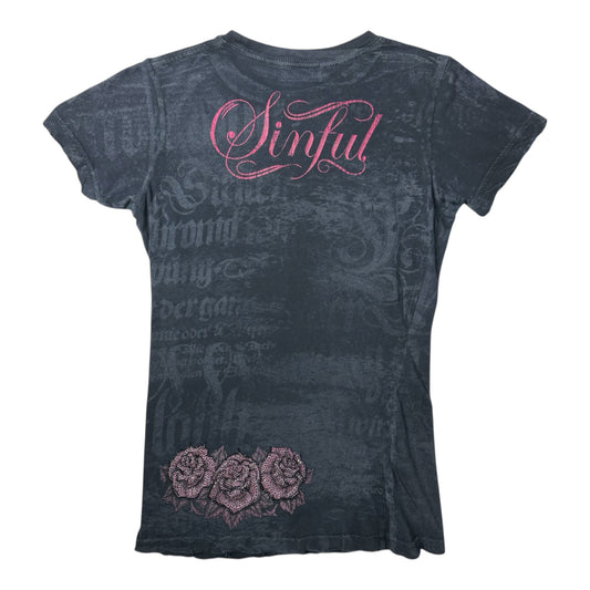Sinful By Affliction Embellished Roses Tee