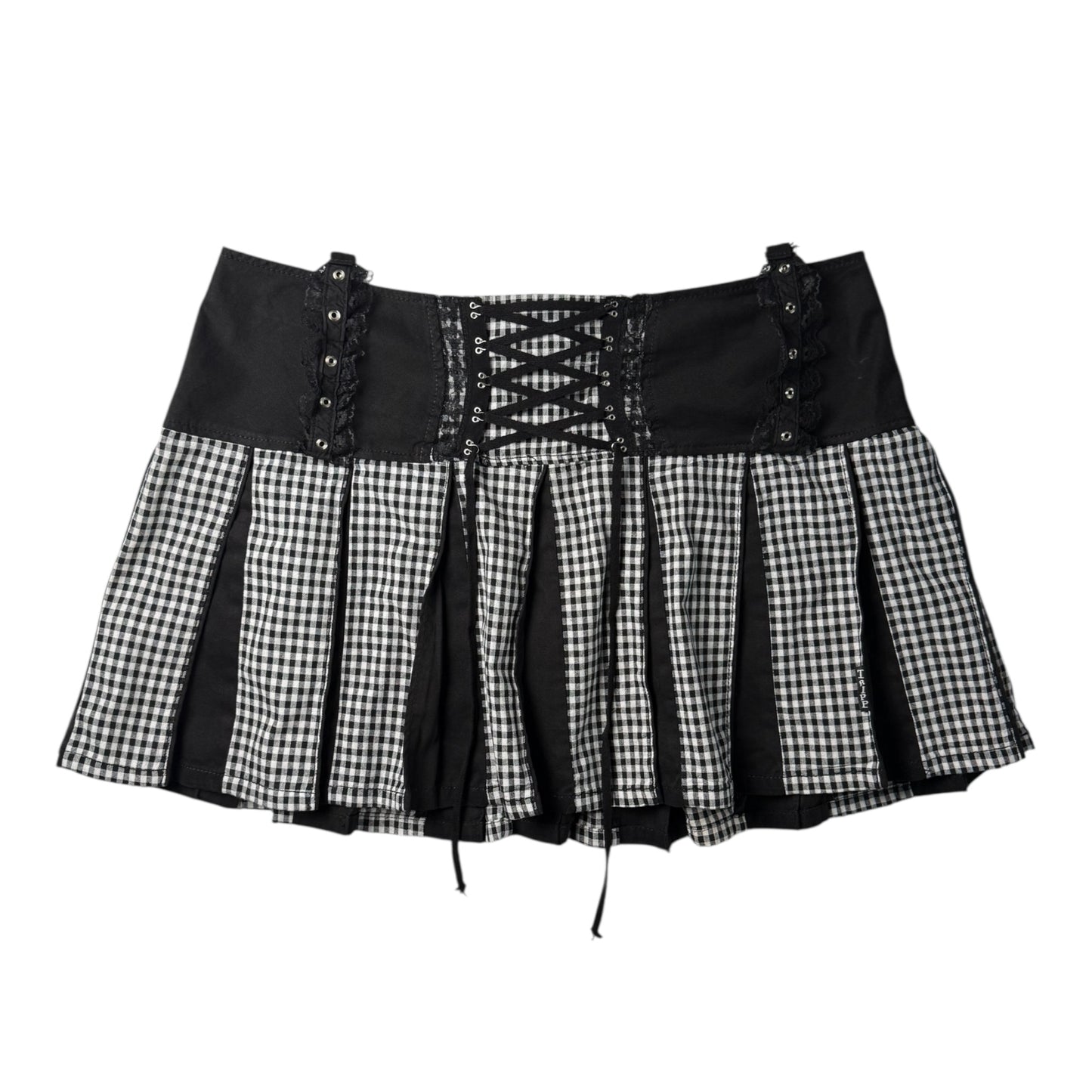 Tripp NYC Lace Detail, Plaid Mini Skirt