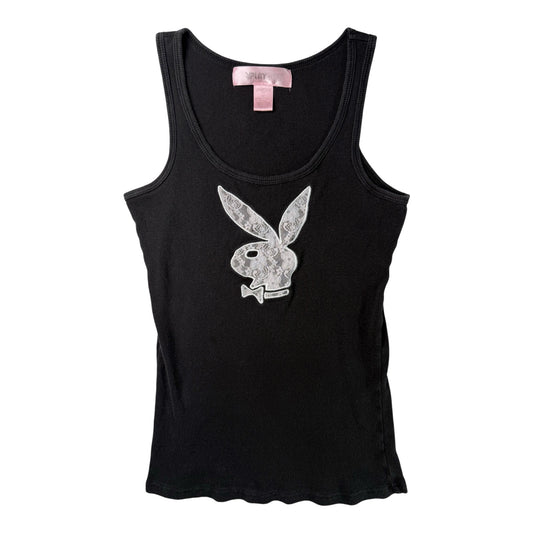 Playboy Lace Logo Black Tank Top