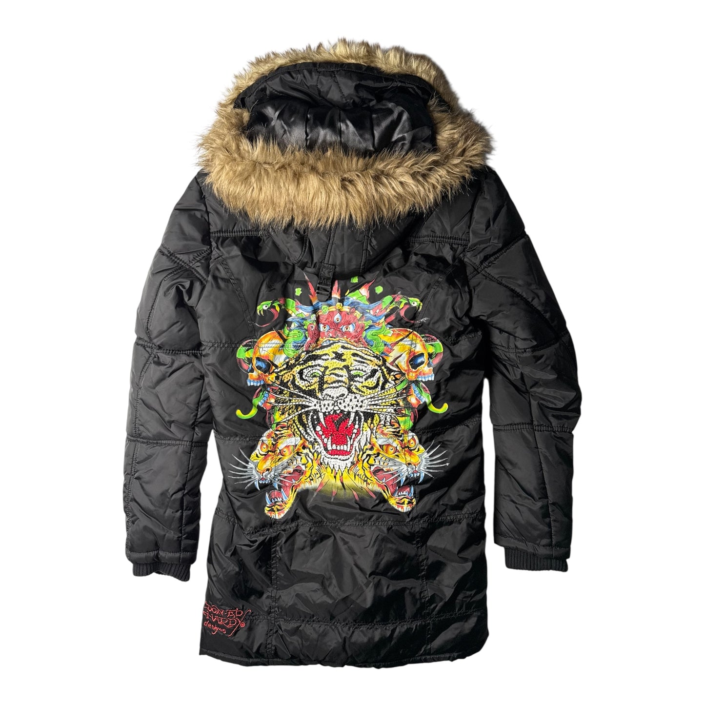 Don Ed Hardy Embellished Long Puffer Coat
