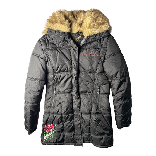 Don Ed Hardy Embellished Long Puffer Coat