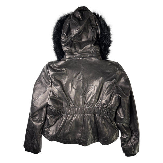 Baby Phat Black Faux Fur Trimmed Leather Jacket