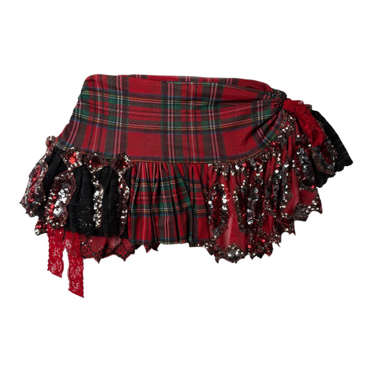 Disco Lemonade Rave/Festival Tartan Plaid Sequin Mini Skirt