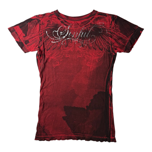 Sinful By Affliction Red Angel Graphic Tee