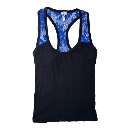 Splendid Black Tank Top with Blue Lace Detail