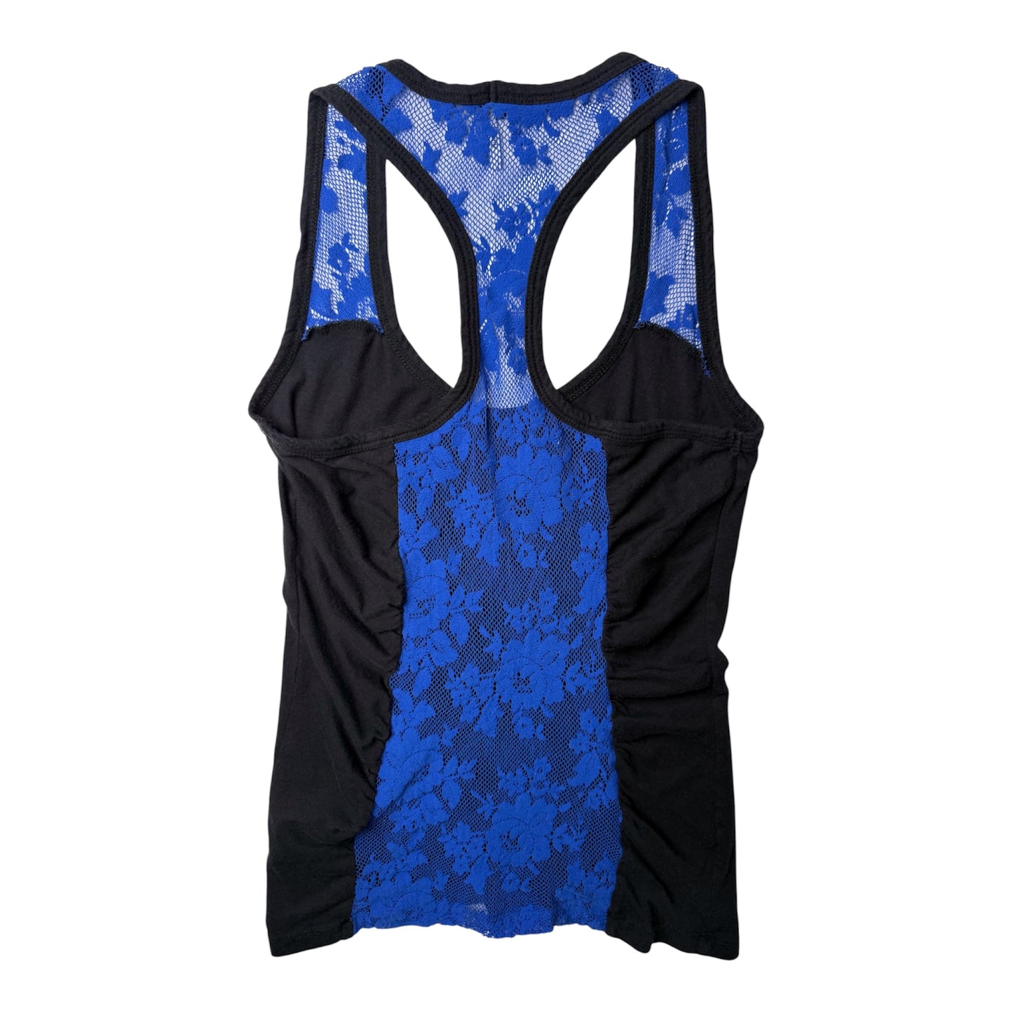 Splendid Black Tank Top with Blue Lace Detail