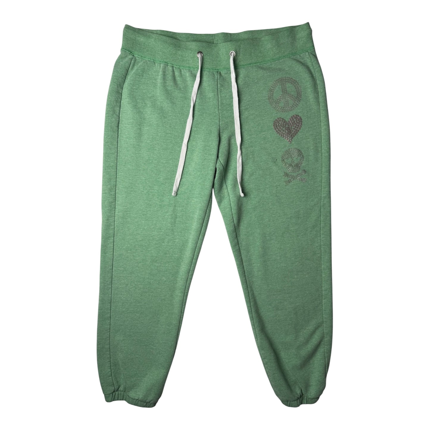No Boundaries Peace Love Skull Green Jogger Pants
