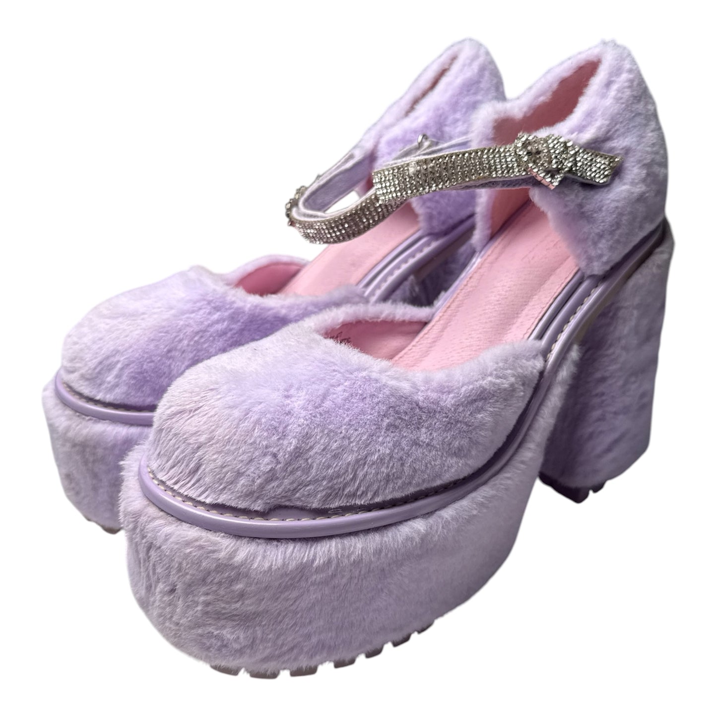 Sugar Thrillz Plush Platform Heels with Rhinestone Strap