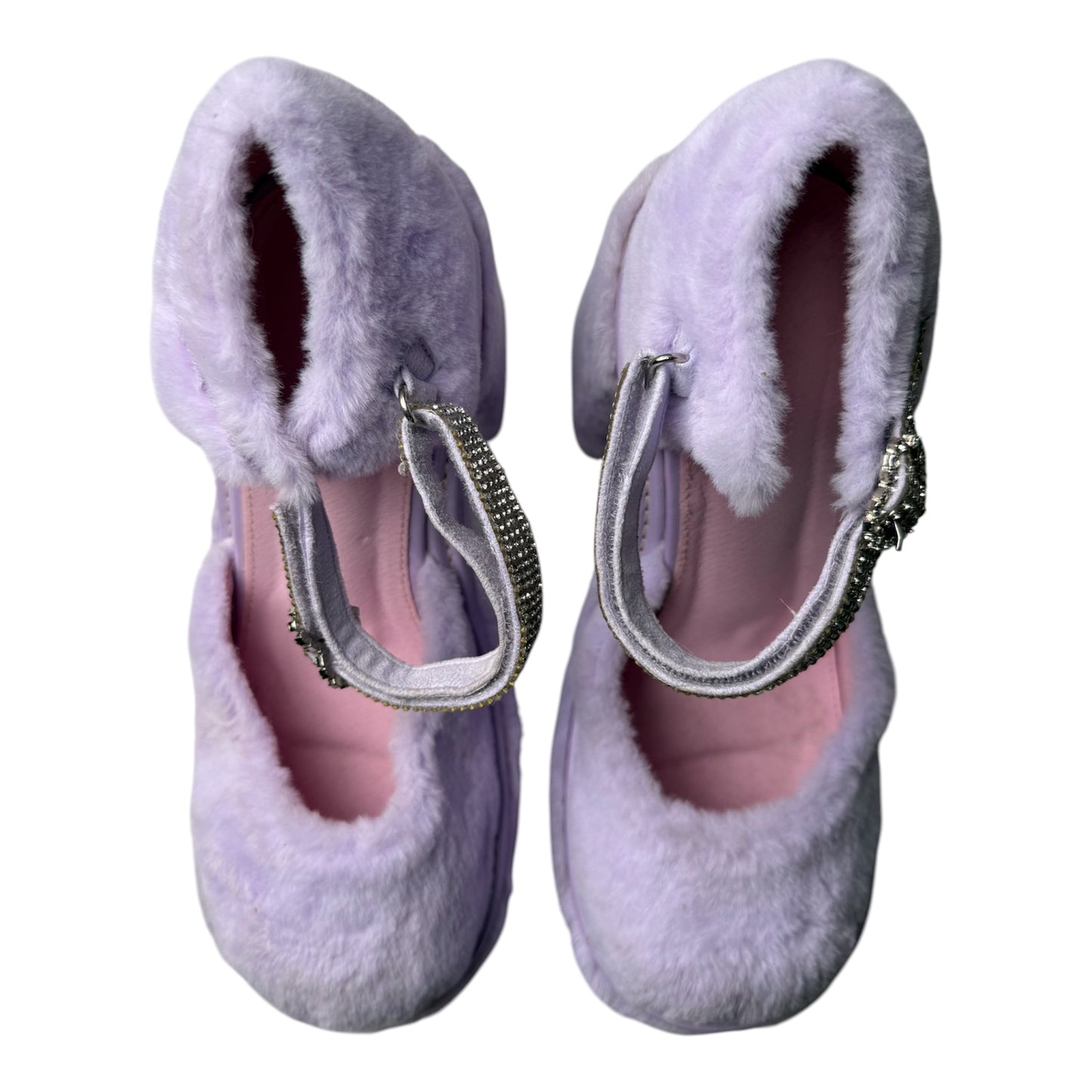 Sugar Thrillz Plush Platform Heels with Rhinestone Strap