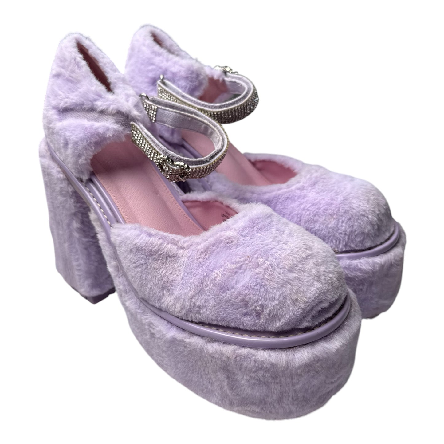 Sugar Thrillz Plush Platform Heels with Rhinestone Strap