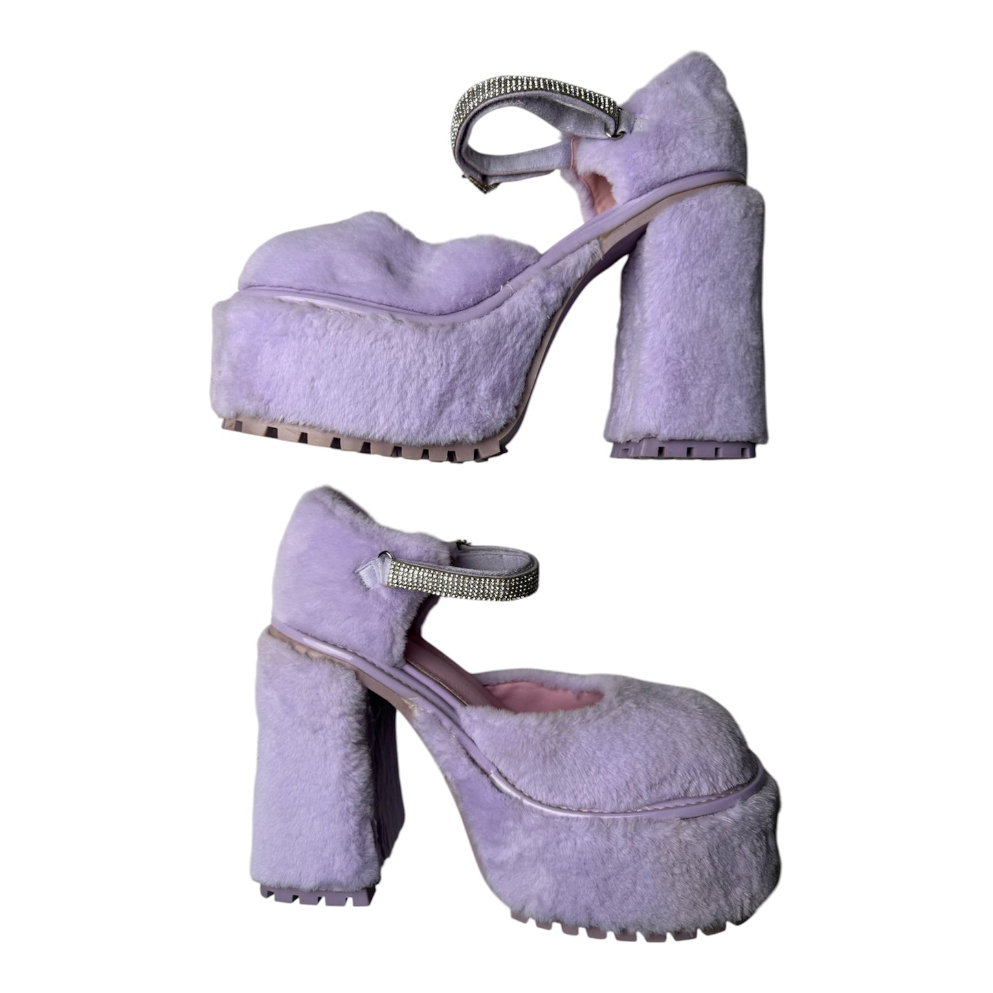 Sugar Thrillz Plush Platform Heels with Rhinestone Strap