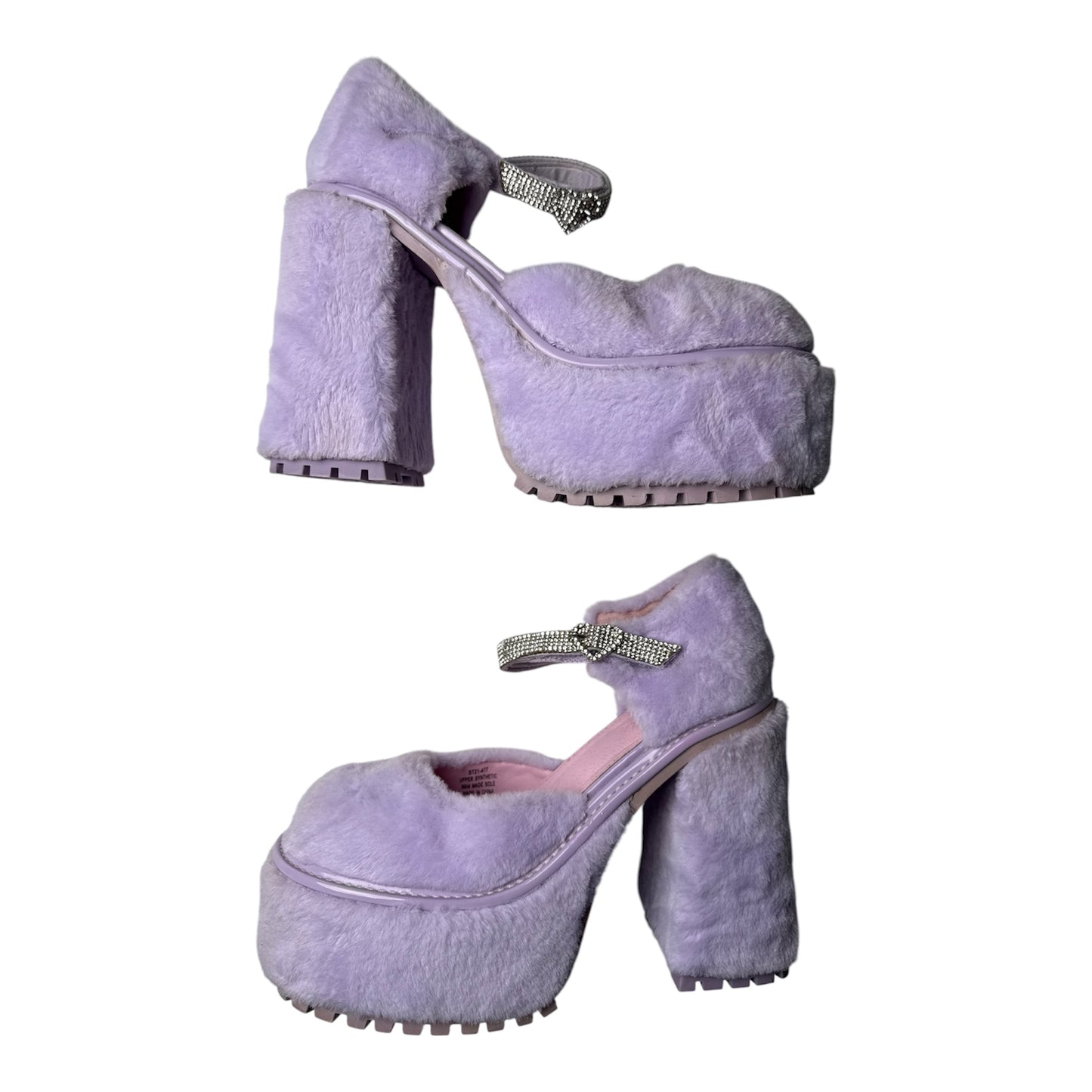 Sugar Thrillz Plush Platform Heels with Rhinestone Strap
