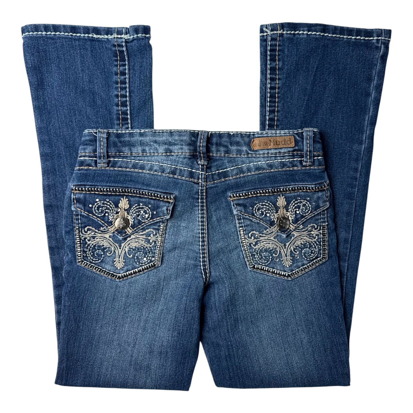 Mudd Rhinestone Embroidered Pocket Bootcut Jeans
