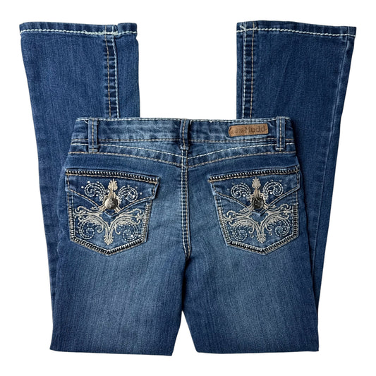 Mudd Rhinestone Embroidered Pocket Bootcut Jeans