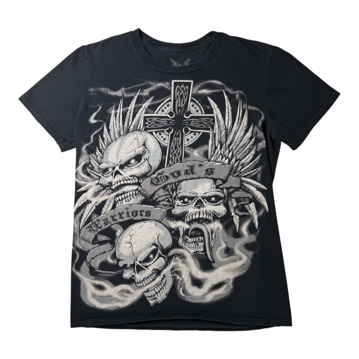 Apprime Black Graphic Skull Tee w/ “God’s Warriors” Text