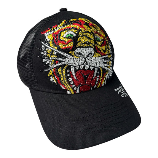Ed Hardy Black Trucker Cap w/ Rhinestone Tiger Graphic