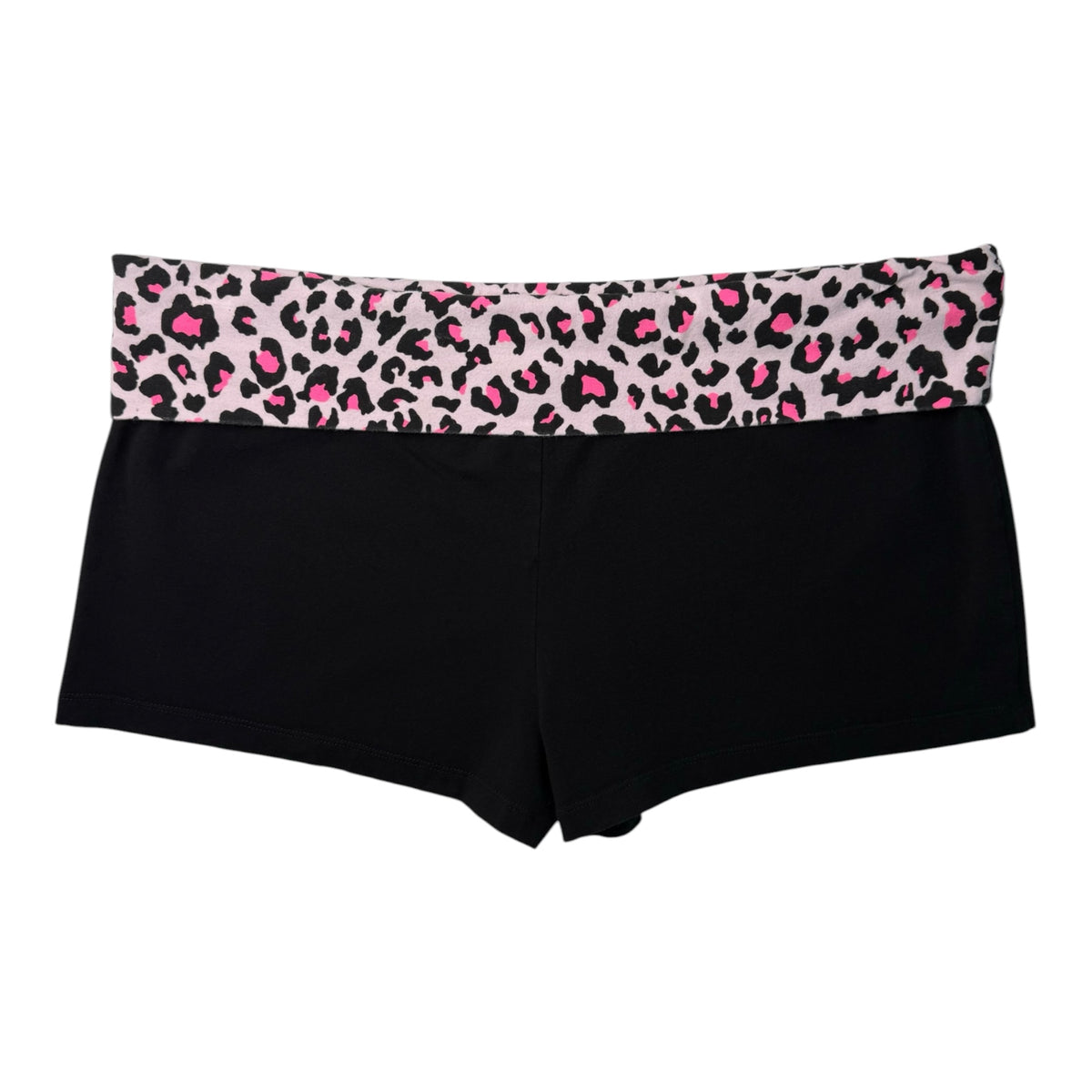 No Boundaries Pink & Black Leopard Print Foldover Yoga Shorts