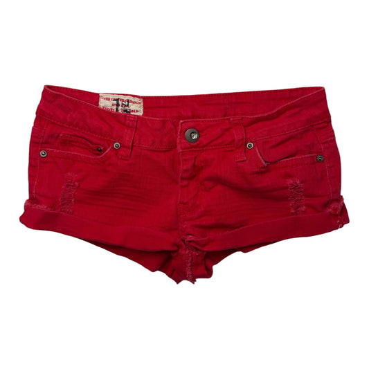 1st Kiss Red Low Rise Shorts w/ Distressed Details