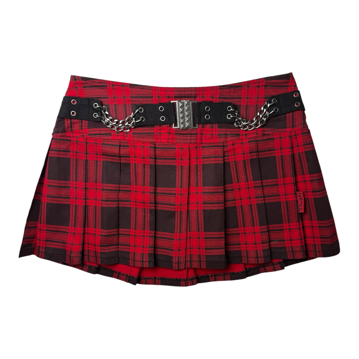 Tripp NYC Red & Black Plaid, Pleated Mini Skirt w/ Belt Detail