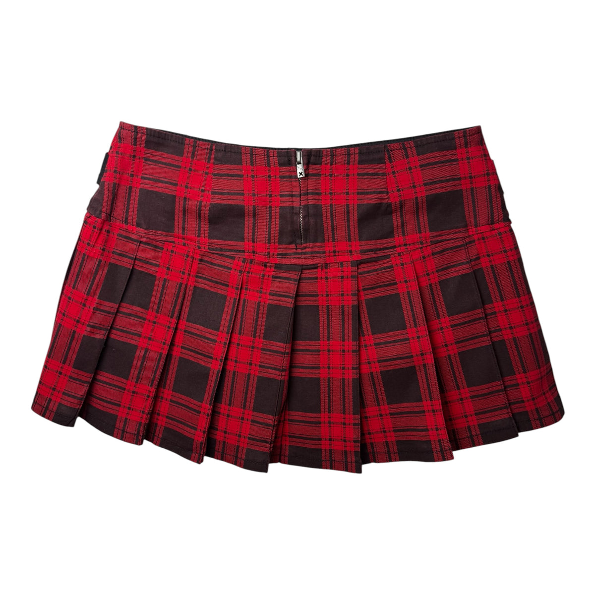 Tripp NYC Red & Black Plaid, Pleated Mini Skirt w/ Belt Detail