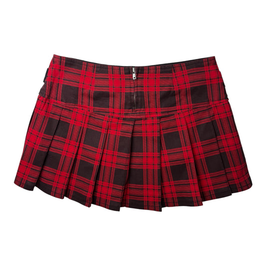 Tripp NYC Red & Black Plaid, Pleated Mini Skirt w/ Belt Detail