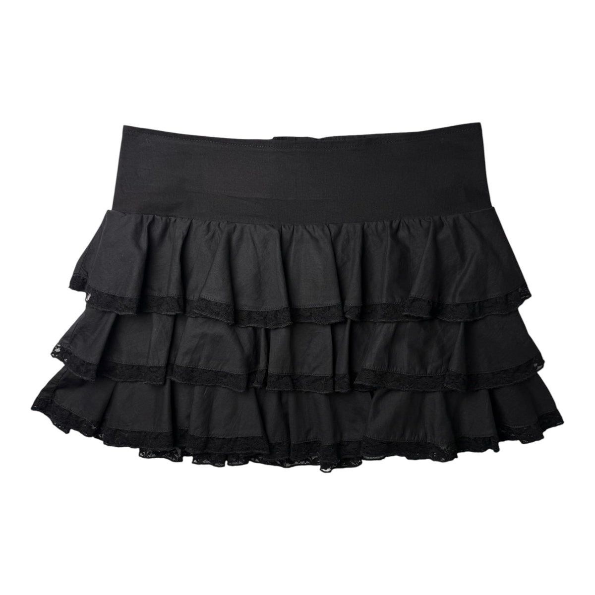 Tripp NYC Black Ruffle Mini Skirt w/ Lace Trim