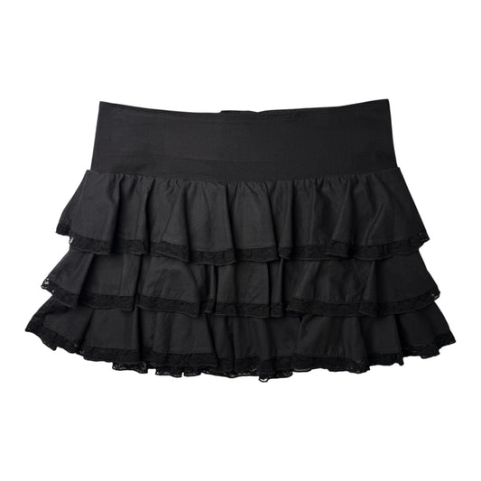 Tripp NYC Black Ruffle Mini Skirt w/ Lace Trim
