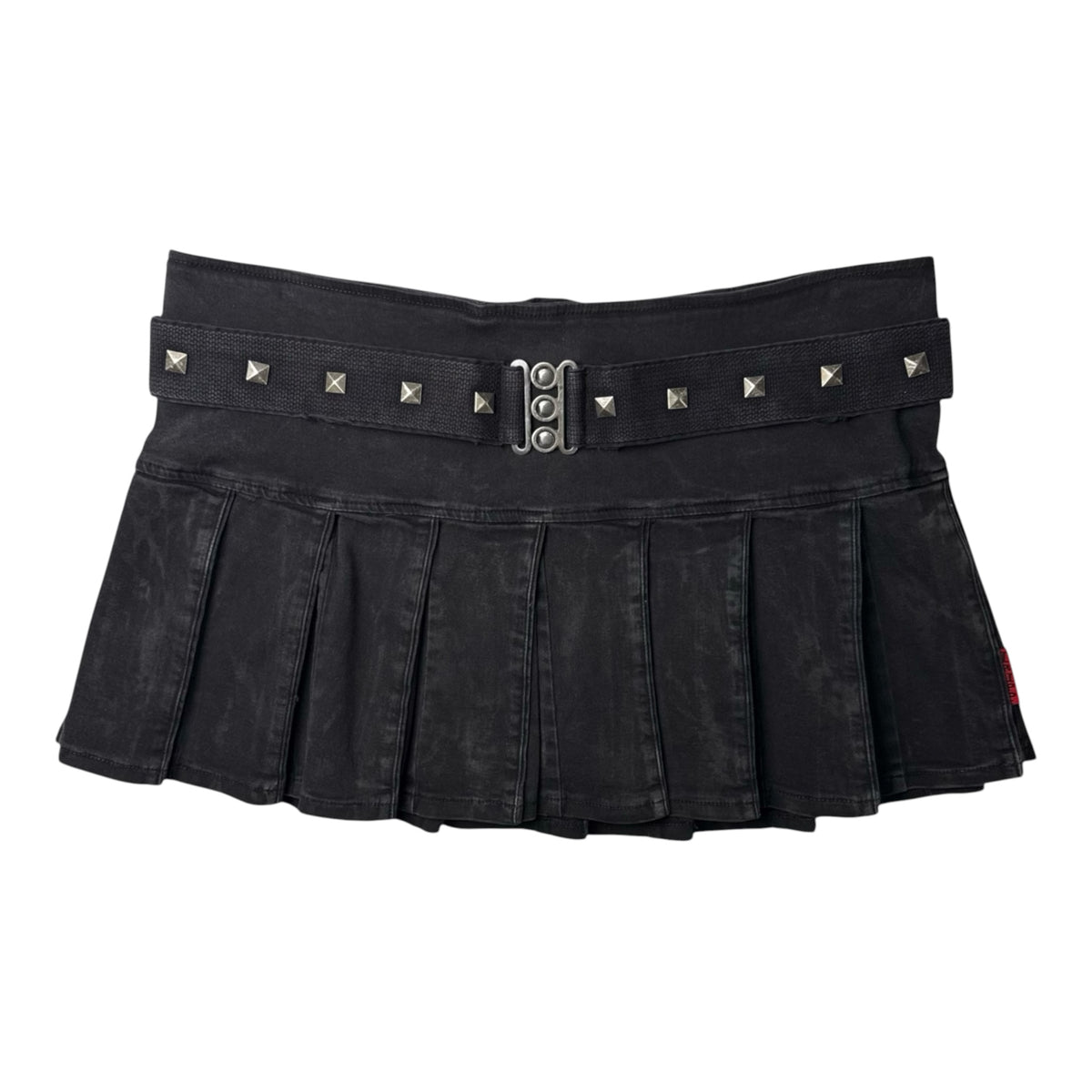 Tripp NYC Black Pleated Mini Skirt w/ Belt & Silver Studs