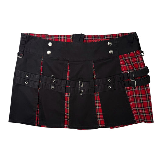 Tripp NYC Black/Red Plaid Mini Skirt w/ Safety Pins & Buckles