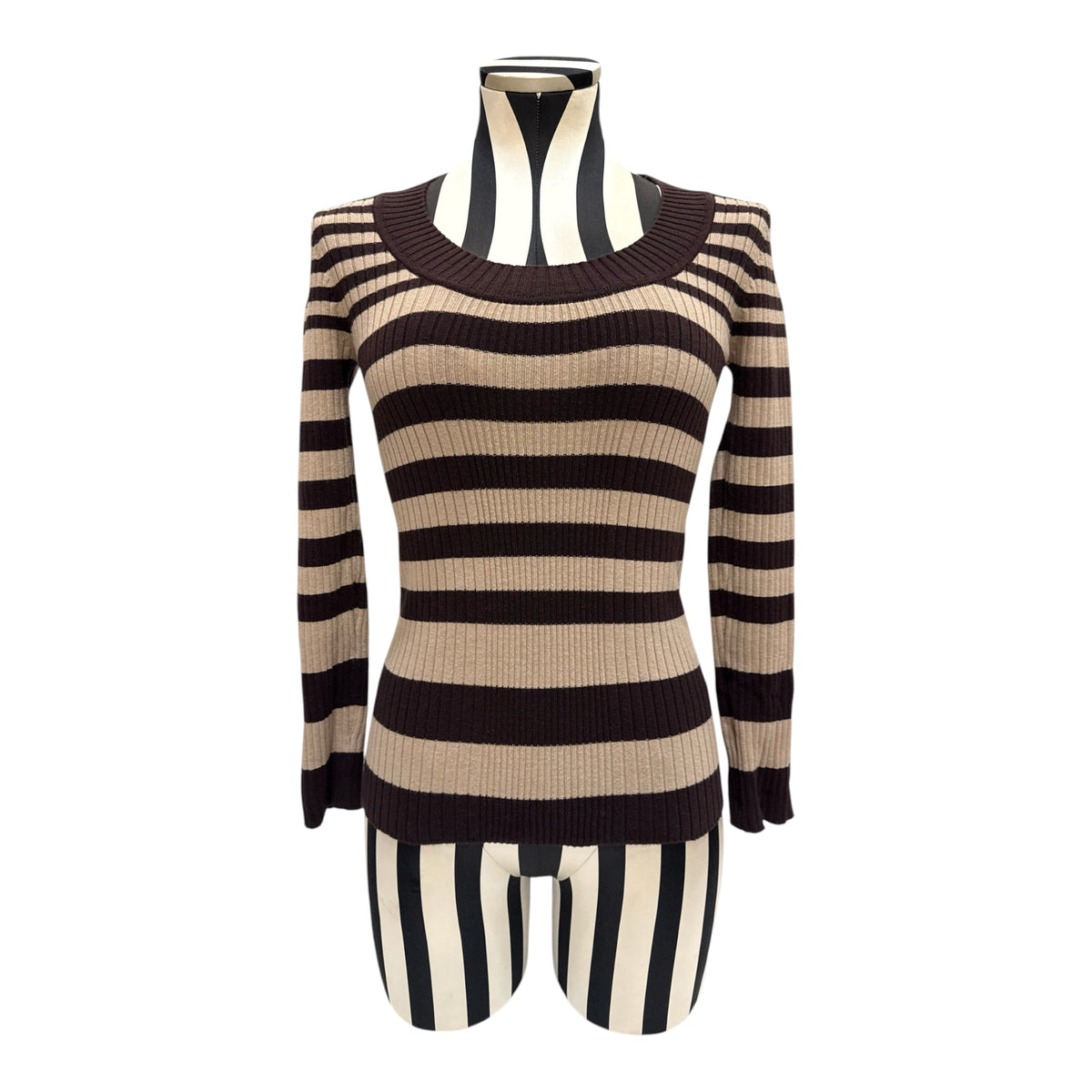 Ambiance Apparel Brown & Beige Horizontal Striped Long Sleeve Top
