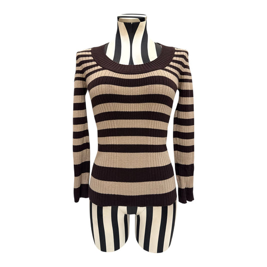 Ambiance Apparel Brown & Beige Horizontal Striped Long Sleeve Top