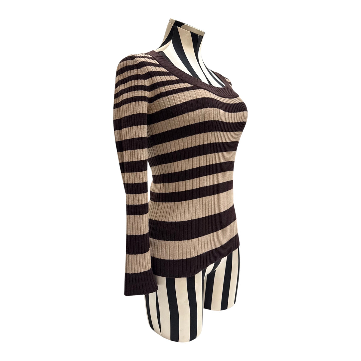 Ambiance Apparel Brown & Beige Horizontal Striped Long Sleeve Top