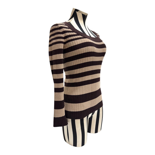 Ambiance Apparel Brown & Beige Horizontal Striped Long Sleeve Top