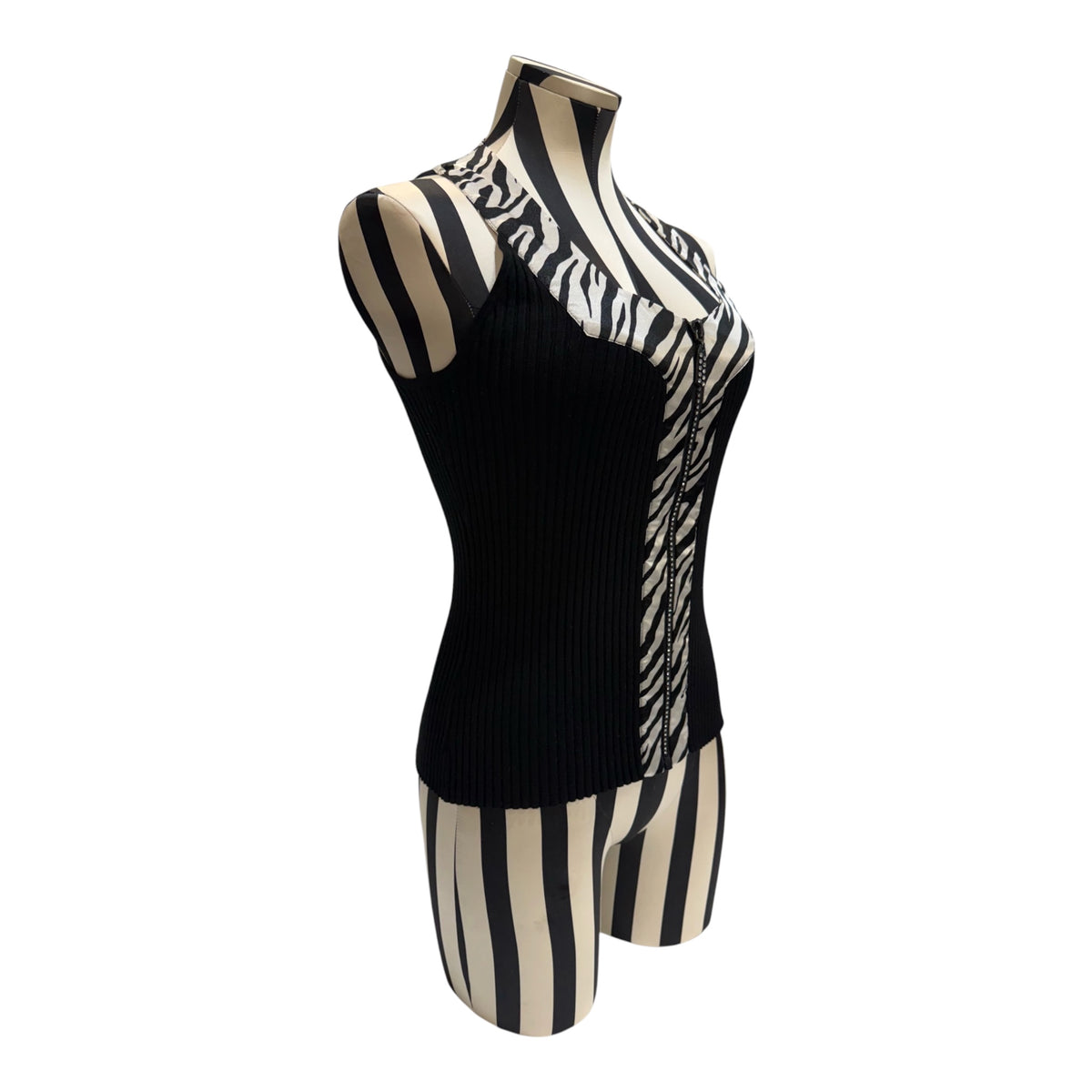 Belldini Black Ribbed Knit Tank Top w/ Zebra Print Detail