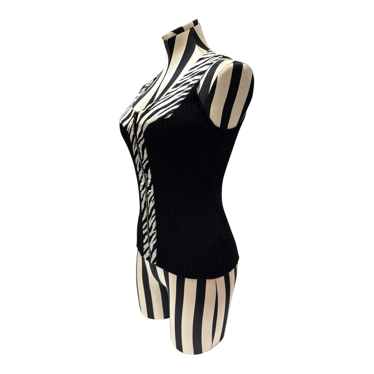 Belldini Black Ribbed Knit Tank Top w/ Zebra Print Detail