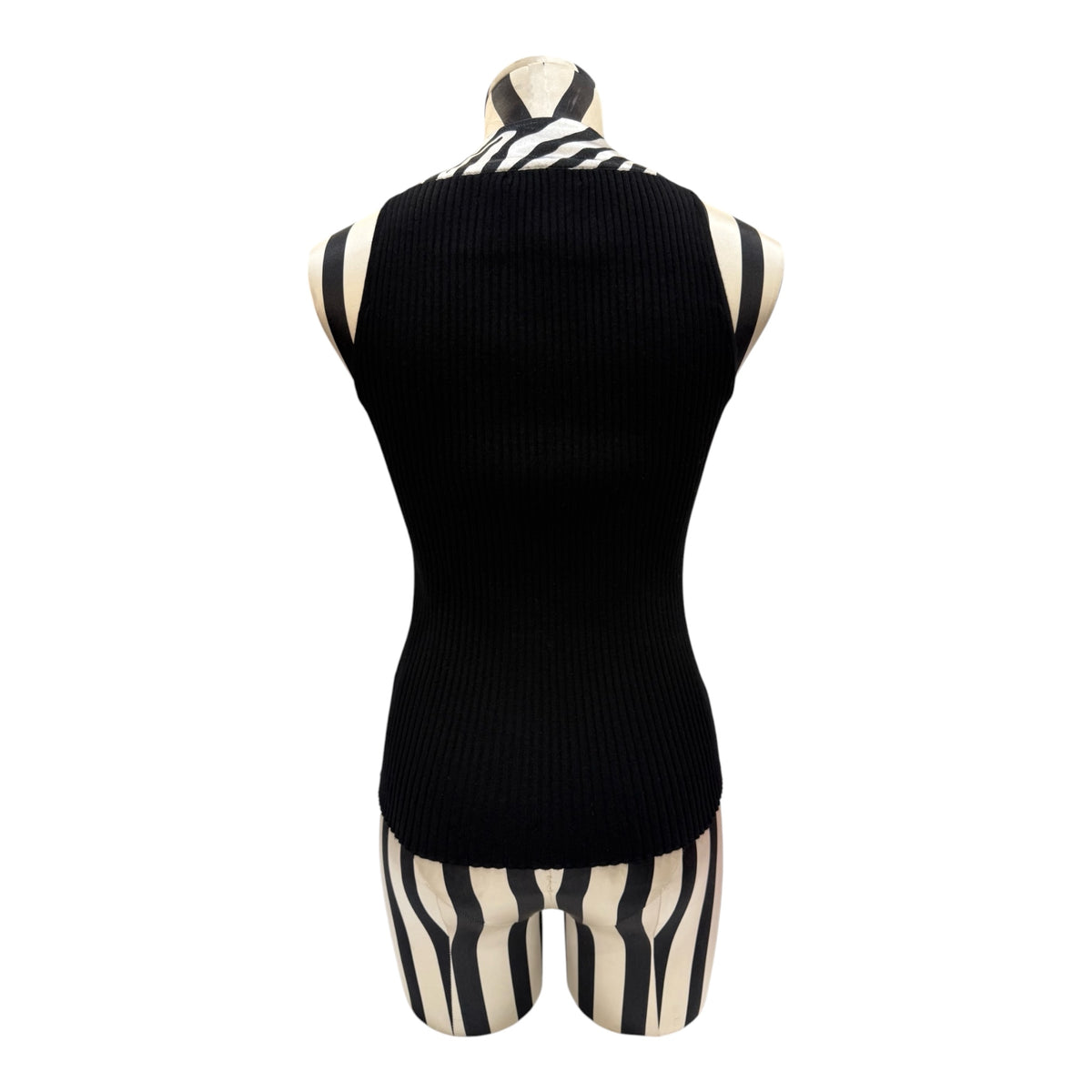 Belldini Black Ribbed Knit Tank Top w/ Zebra Print Detail