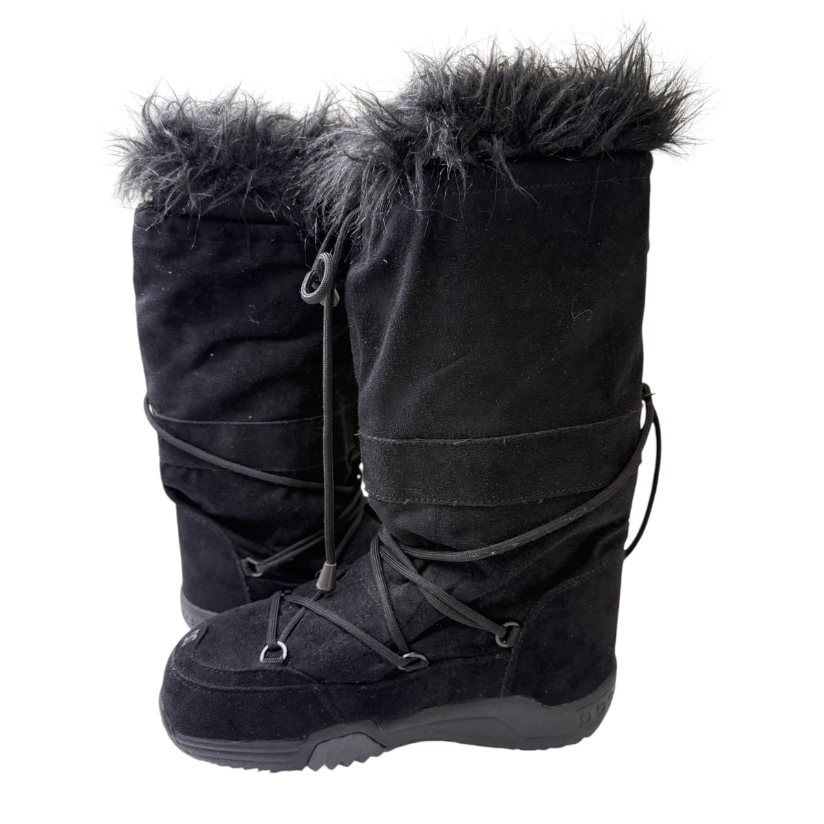 DC Shoes Black Suede Women’s Snow Boots w/ Gray Fur Trim & Lace-Up Design